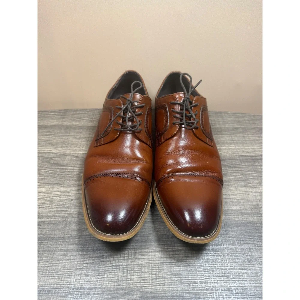 Stacy Adams Mens Cognac Brown Leather Cap Toe Brogue Oxford Dress Shoes Size 13